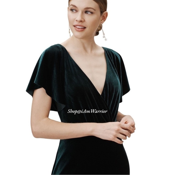 Anthropologie NWT Jenny Woo emerald flutter velvet gown *shop@iamwarrior - Picture 5 of 8